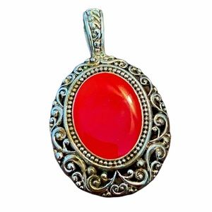 Vintage Faux Red Coral and Silver Pendant